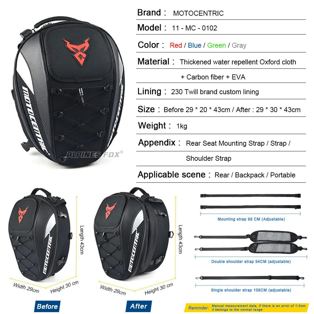 MOTOCENTRIC erweiterbare Motorrad-Hecktasche